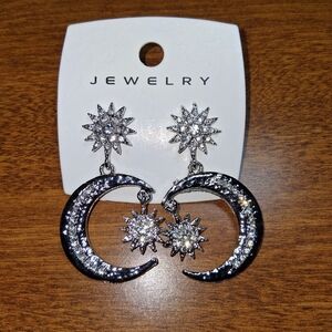 Chloe Silver Tone Star and Moon Earrings